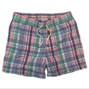 SH334 Polo Ralph Lauren Designer Plaid Lined Swim Trunks S